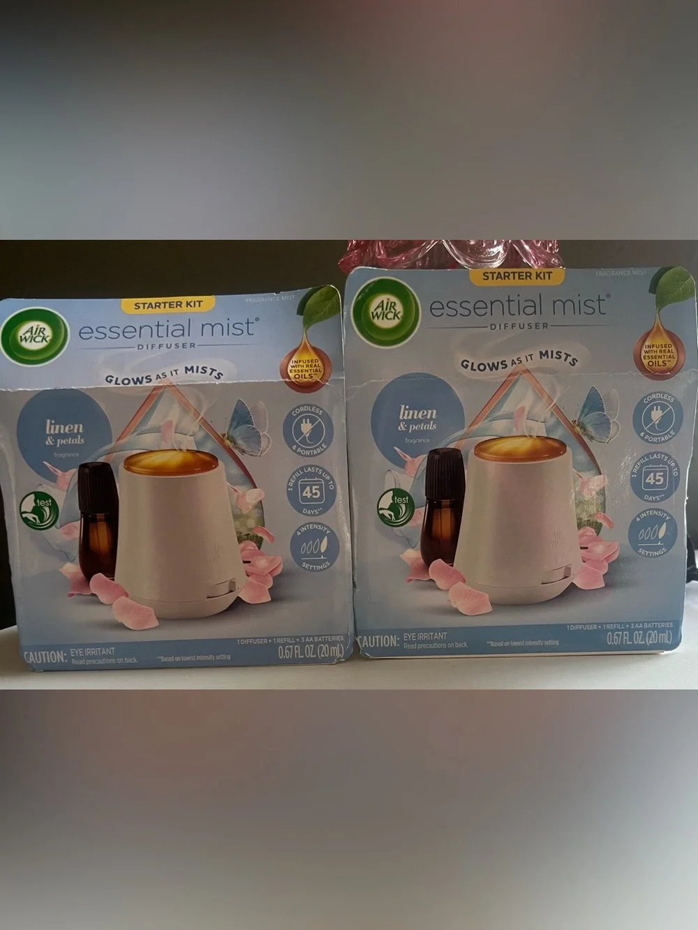 Air Wick Linen & Petals Glowing Essential Oil Diffuser X’s 2 Brand New Boxes!